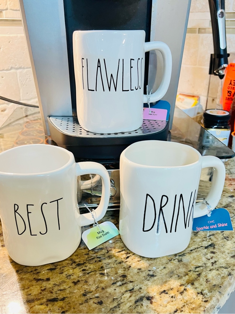 Rae Dunn White Ceramic 'FLAWLESS or DRINK or BEST” Mug.           NWT